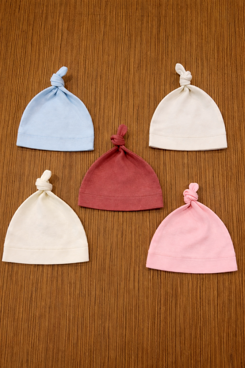 100% Organic Cotton - Top Knot Cap Starterpack of 5 - (Off White, Pink, Blue, Grey and Mocha)