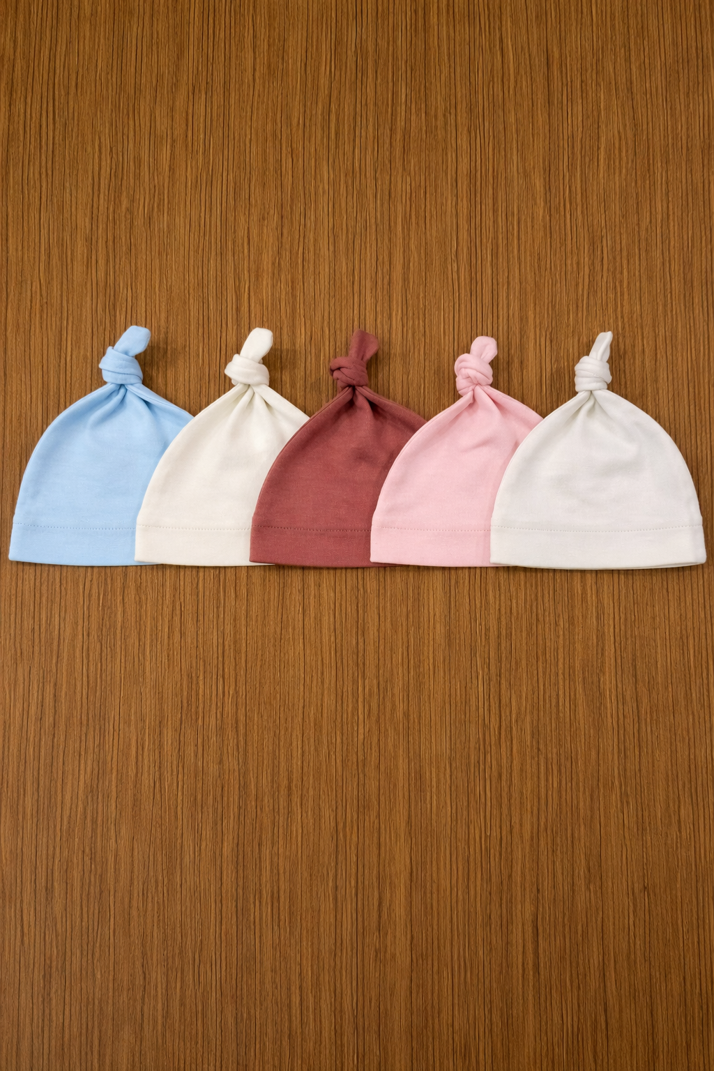 100% Organic Cotton - Top Knot Cap Starterpack of 5 - (Off White, Pink, Blue, Grey and Mocha)