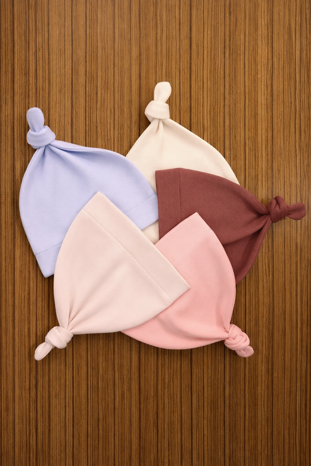 100% Organic Cotton - Top Knot Cap Starterpack of 5 - (Off White, Pink, Blue, Grey and Mocha)