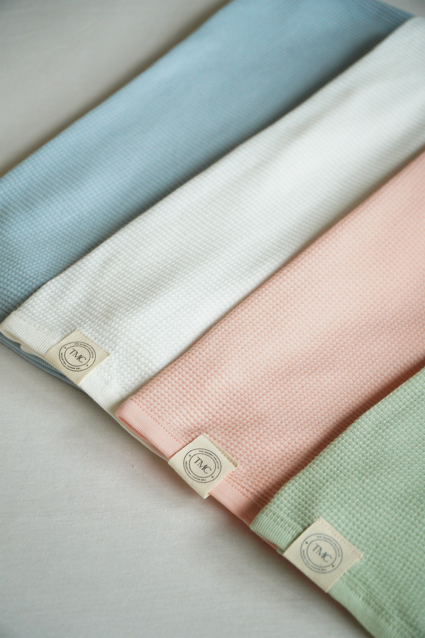 100% Organic Cotton - All Season Waffle Knit Blanket - (White, Coral, Baby Blue, Sage Green)