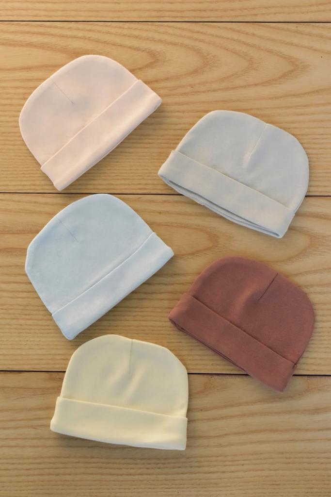 100% Organic Cotton - Baby Cap Starterpack of 5 - (Off White, Pale Pink, Baby Blue, Grey and Mocha)