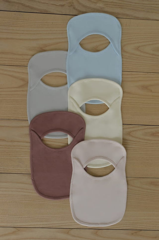 100% Organic Cotton - Baby Bib Starterpack of 5 - (Off White, Pale Pink, Baby Blue, Grey and Mocha)